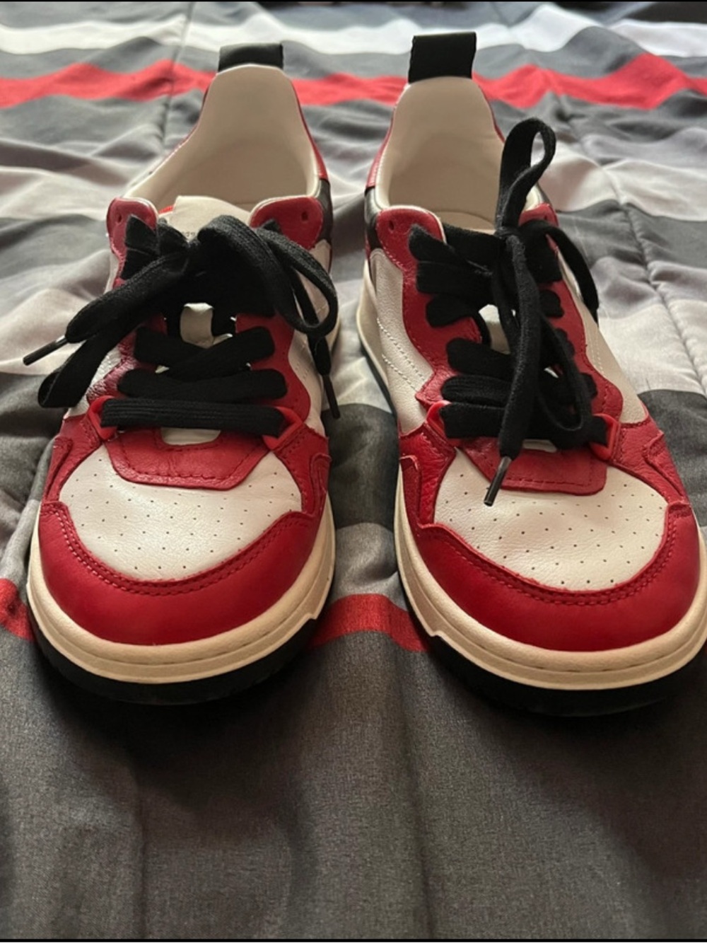 Women Red and White Sneakers with Black Laces